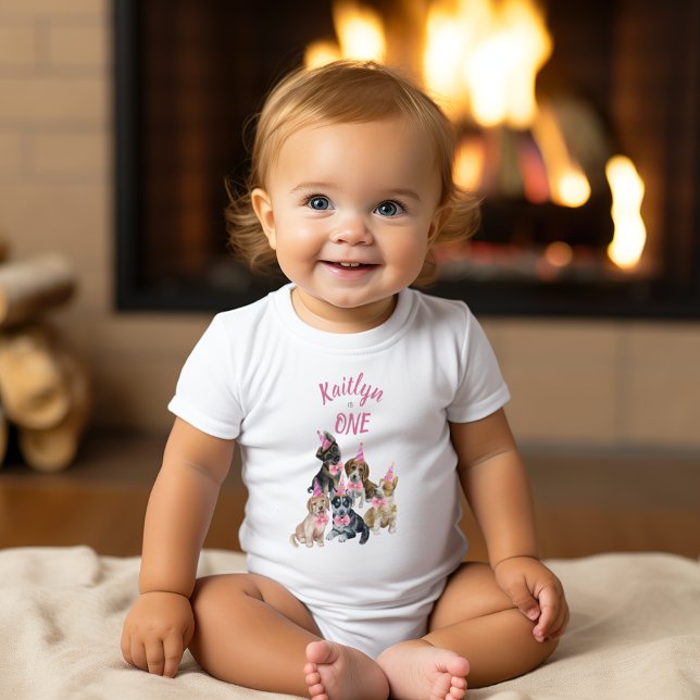 Body Para Bebê Pure Puppy | Oferta de primeira Festa de aniversár (Pure Puppy | Girls Pink First Birthday Party Gift Baby Bodysuit
)