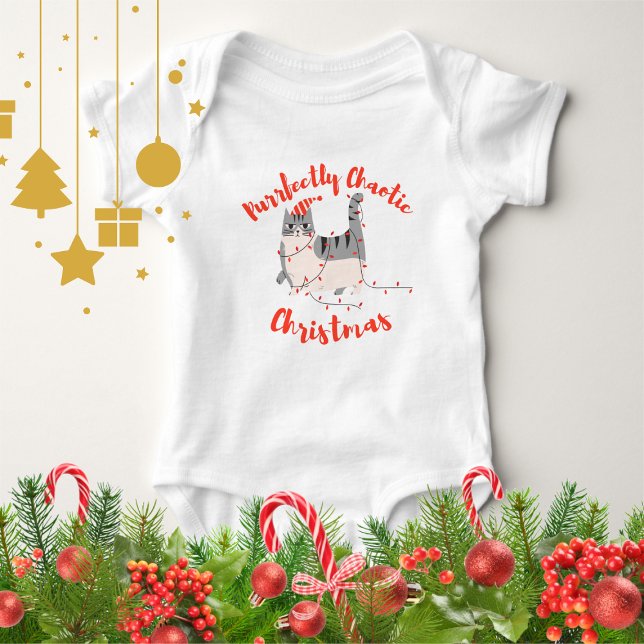 Body Para Bebê Purrfectly Chaotic Christmas Funny Holiday Cat  (Criador carregado)