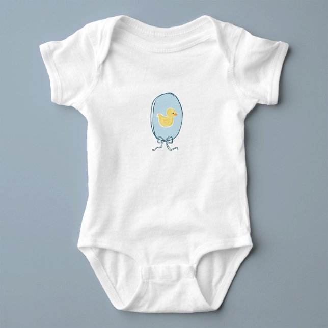 Body Para Bebê Quadro de Fita de Borracha Ducky (Sweet yellow and blue rubber ducky framed in a ribbon and bow baby bodysuit.)