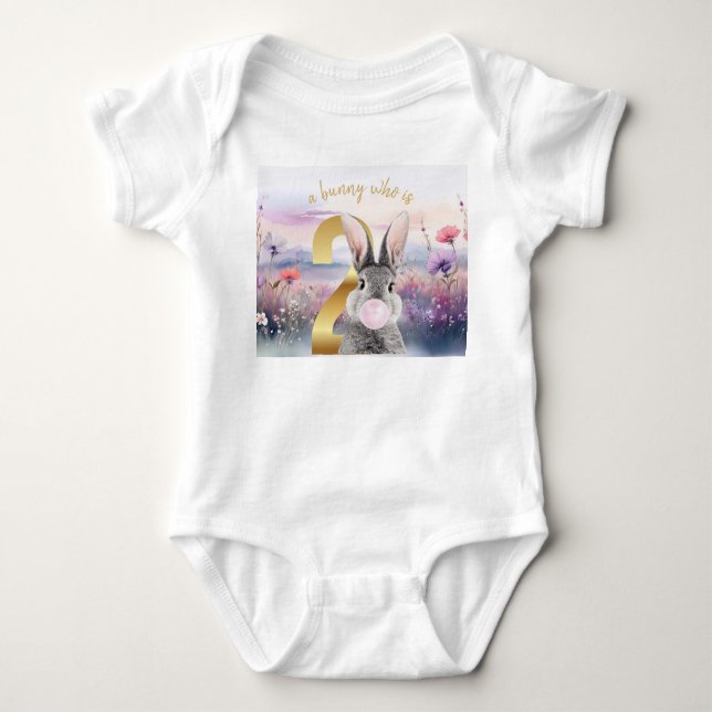 Body Para Bebê Rabbit Segundo Aniversário soprando pastilha elást (Frente)