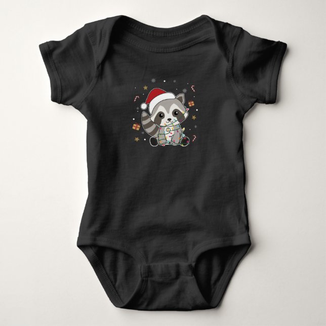 Body Para Bebê Raccoon Christmas Snow Winter Raccoons (Frente)