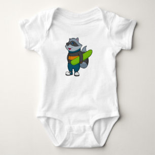 Body Para Bebê Racoon como Snowboarder com Snowboard