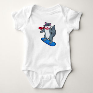 Body Para Bebê Racoon como Snowboarder com Snowboard e Scarf