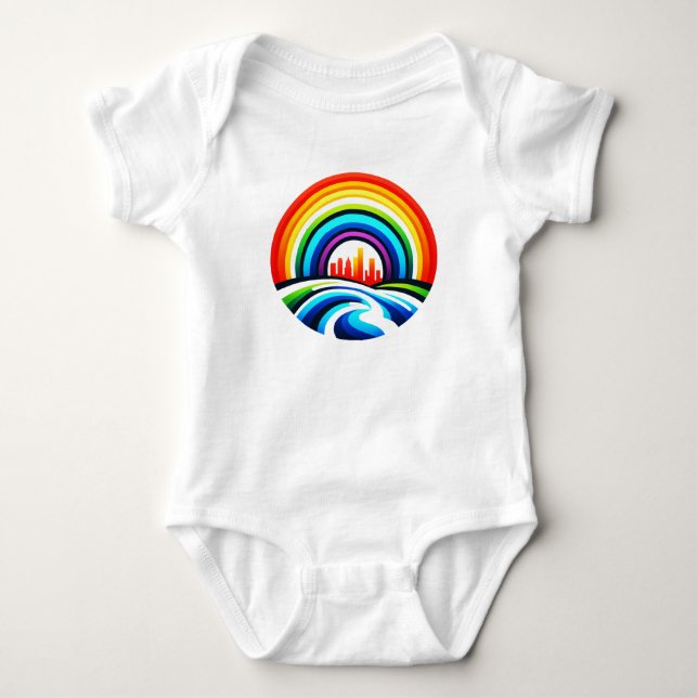 Body Para Bebê Rainbow City Skyline Urban Diversity & Hope Design (Frente)