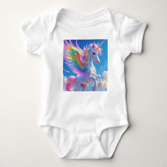 Body Para Bebê Rainbow Winged Prancing Unicorn (Frente)