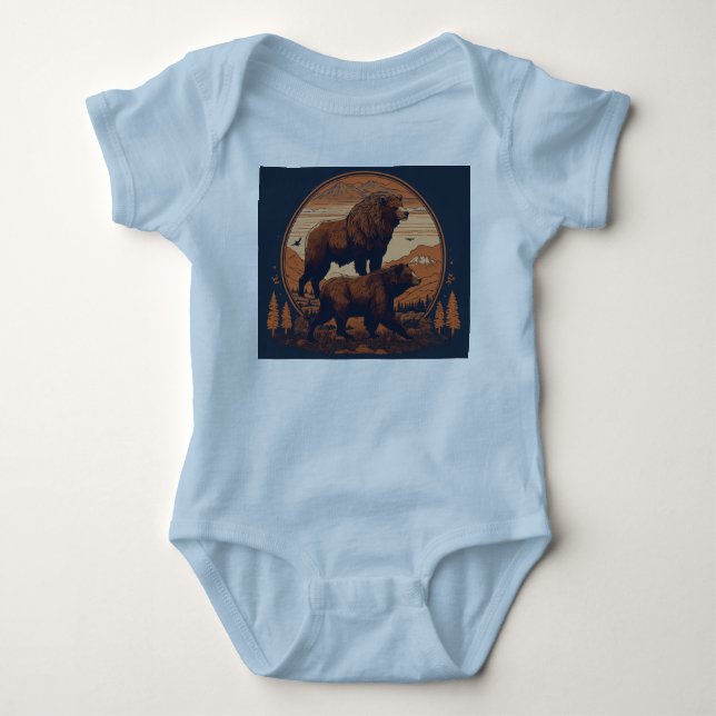 Body Para Bebê "Raios com Cuddles: Urso e Leão Teto Bebê" (Frente)
