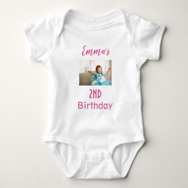 Body Para Bebê Rapariga de Aniversário com Idade e Foto (Frente)