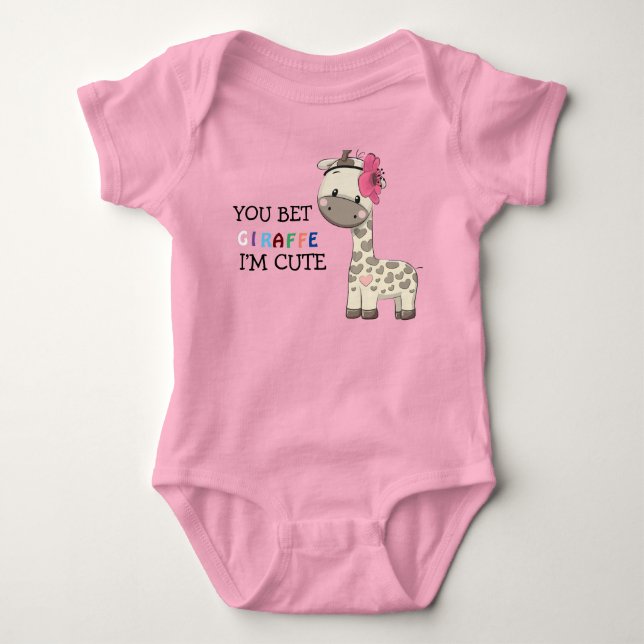 Body Para Bebê Rapariga Rosa Personalizada Girafa Bebê Roupa (Frente)