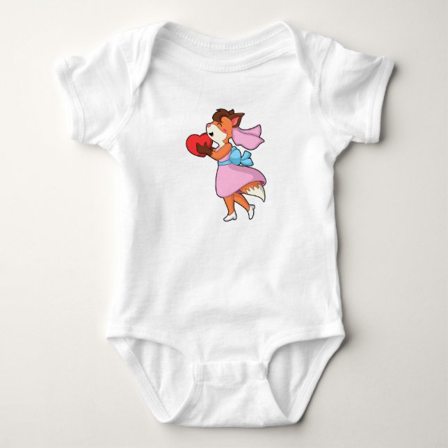 Body Para Bebê Raposa como Noiva com Vestido & Coração (Frente)
