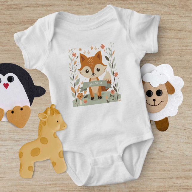 Body Para Bebê Raposa-da-floresta, animais florestais, neutra em  (Cute Woodland Fox, Gender Neutral Baby Bodysuit.)