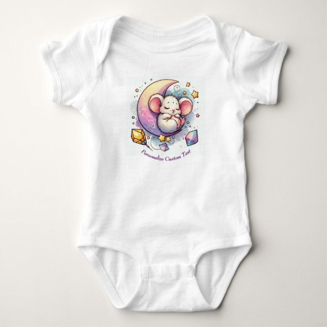 Body Para Bebê Rato Fofo Personalizado Dormindo em uma Meia Lua (Frente)