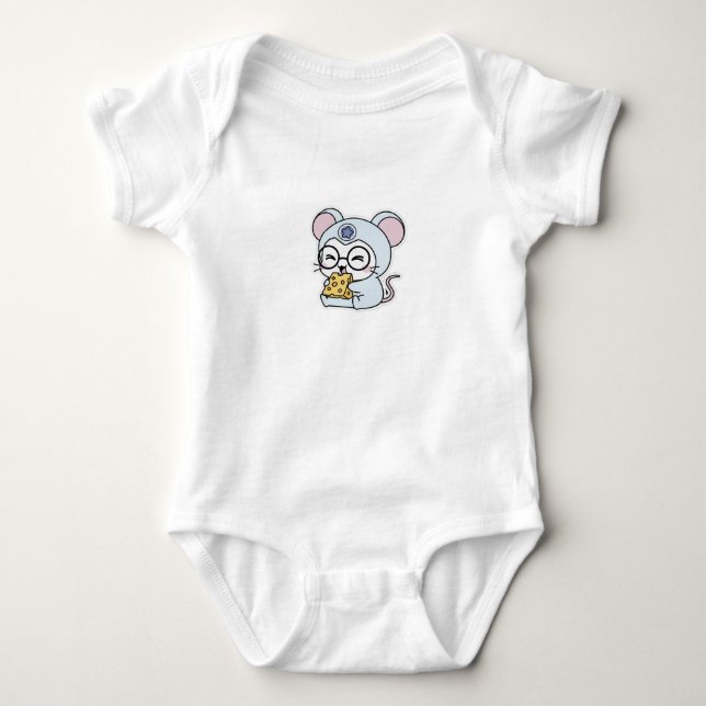 Body Para Bebê Rato pequeno fofo e adorável (Frente)