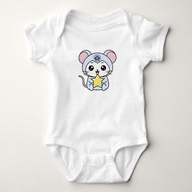 Body Para Bebê Rato pequeno fofo e adorável (Frente)
