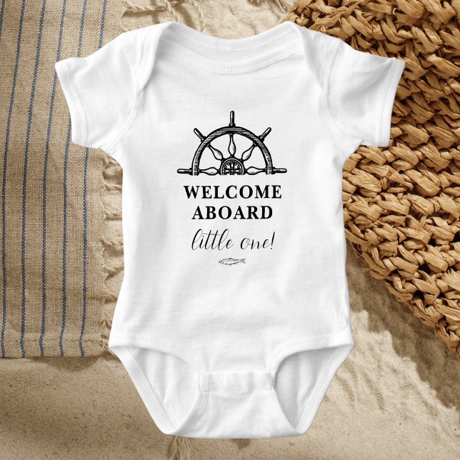 Body Para Bebê Recém-nascido com tema Náutico (Nautical themed Newborn Baby Baby Bodysuit, "Welcome aboard little one!" with ship wheel graphic)