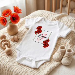 Body Para Bebê Red Poppies Frame Personalized
