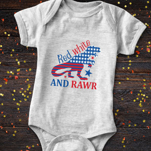 Body Para Bebê Red White e Rawr 4 de julho Dinossaur