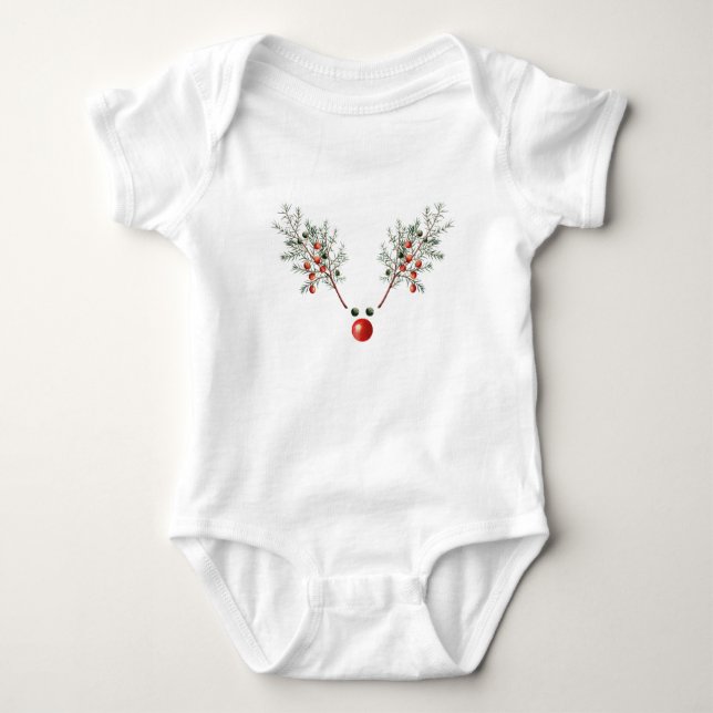 Body Para Bebê Reindeer Pine Berries Vermelho Natal (Frente)