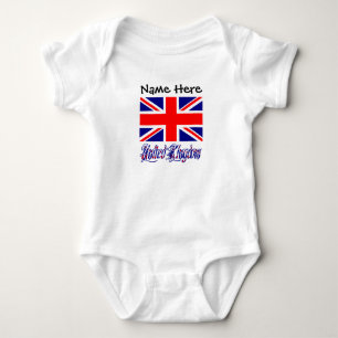 Body Para Bebê Reino Unido e Bandeira Britânica com o Seu Nome