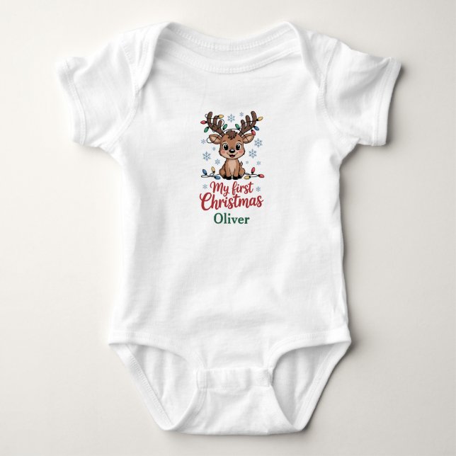 Body Para Bebê Rena de Natal com Nome Personalizado (Frente)