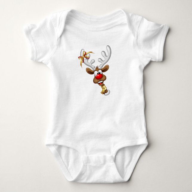Body Para Bebê Rena Fofa Espiando Meme de Natal (Frente)