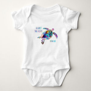 Body Para Bebê Respeite a citação de Tie Dye Beach de Tartaruga