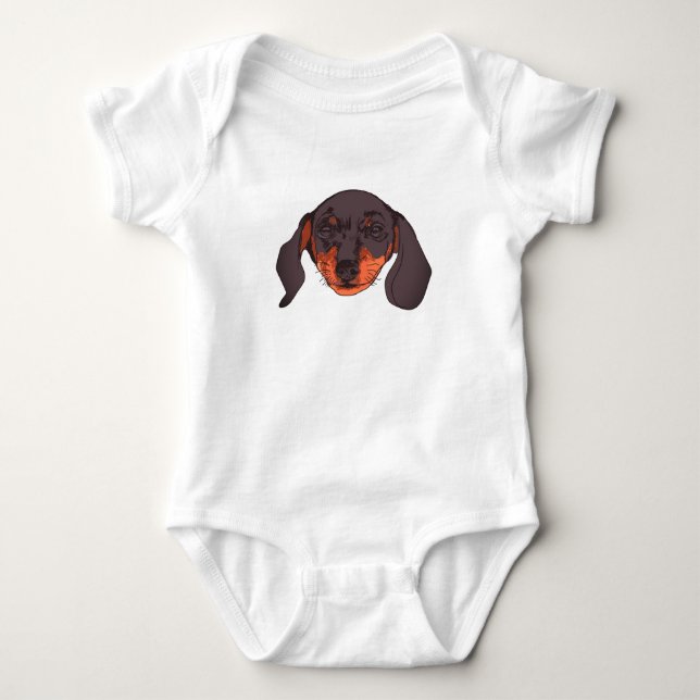 Body Para Bebê Retrato Dachshund Cute (Frente)