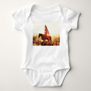Body Para Bebê Retrato de Cowboy Tema Bandeira EUA.