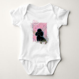Body Para Bebê Retrato de Poodle Negro com beija-flores