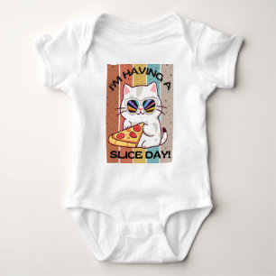 Body Para Bebê Retro Kawaii gato giro comendo pizza