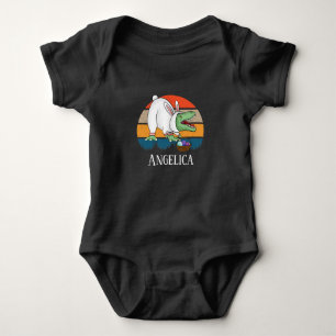 Body Para Bebê Retro T-Rex na Caça de Ovos de Coelhinho da Páscoa