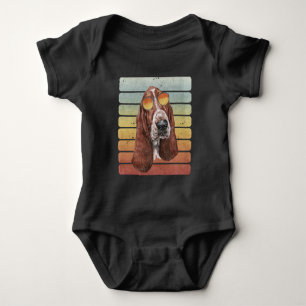 Body Para Bebê Retro Vintage Pôr do Sol Mãe Pai Basset Hound