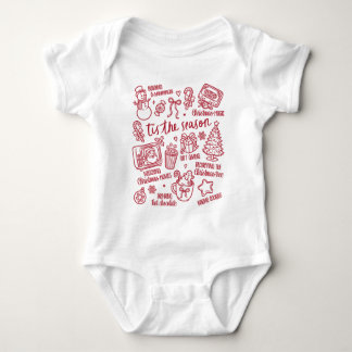 Body Para Bebê Retro Whimsical Festive Red Christmas Doodles