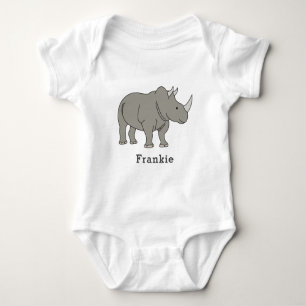 Body Para Bebê Rinoceronte Fofo Menino Único Nome Personalizado P