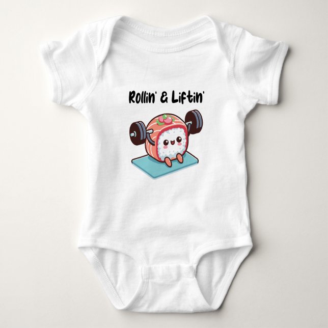 Body Para Bebê Rolo de Sushi Levantando Pesos (Frente)