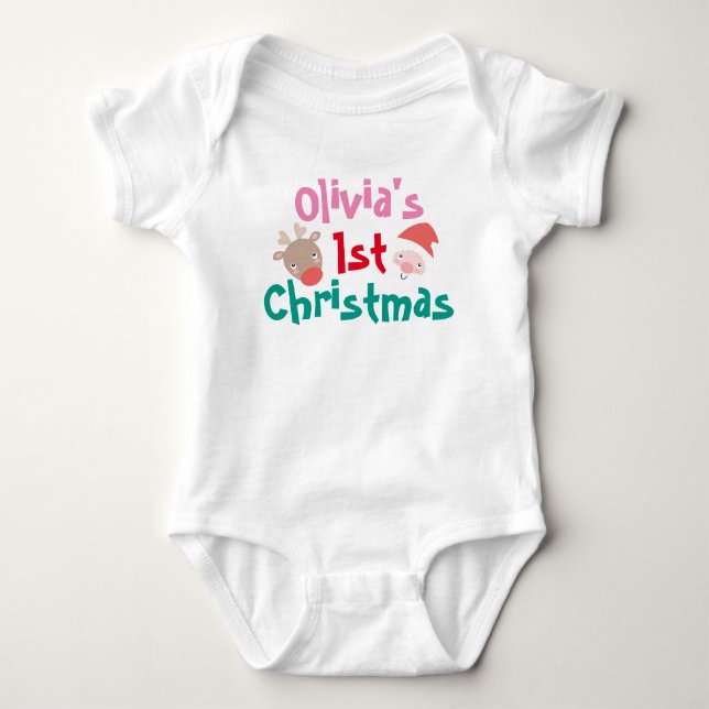 Body Para Bebê Romper do bebê do Natal de Olivia primeiro (Frente)