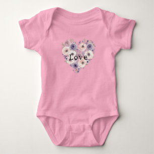 Body Para Bebê Rosa Bege Roxo Branco Floral Coração