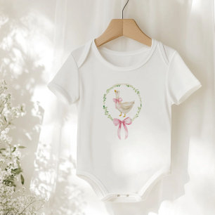 Body Para Bebê Rosa Beijo de Ganso Elegante Arco Pastel Aniversár