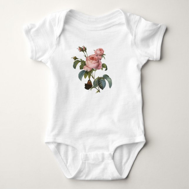 Body Para Bebê Rosa de arte personalizada e borboleta (Frente)