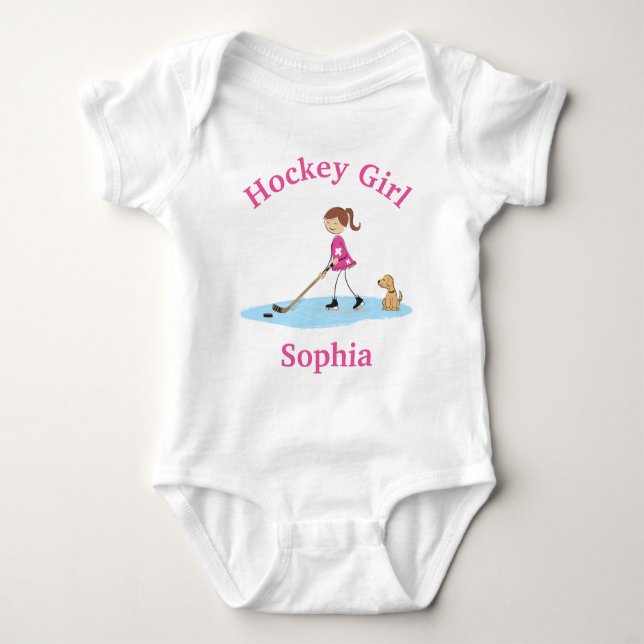 Body Para Bebê Rosa de Hockey com Cartoon Personalizado (Frente)