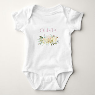 Body Para Bebê Rosa floral personalizado da aguarela bonito