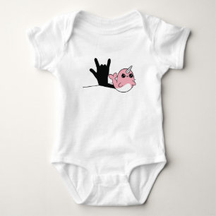 Body Para Bebê Rosa Narwhal ASL I Love You - Deaf Culture Design