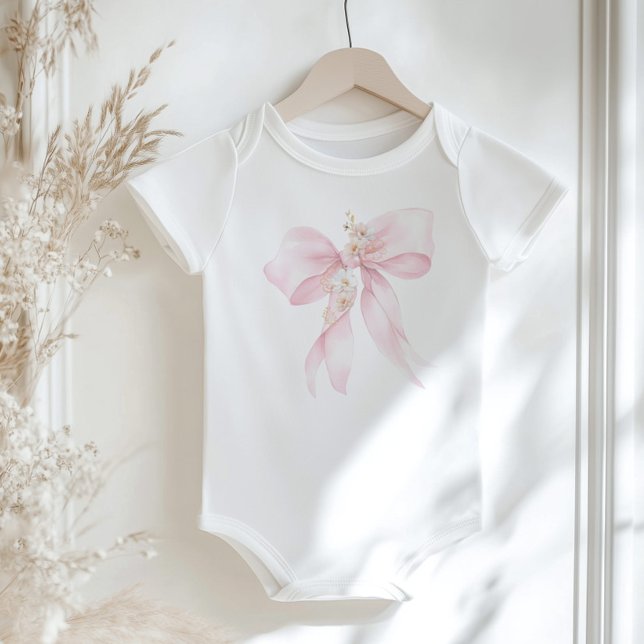 Body Para Bebê Rosa pastel floral com laço (Criador carregado)