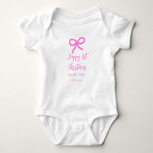 Body Para Bebê Rosa pastel roxo feliz 1º Natal arco nome da