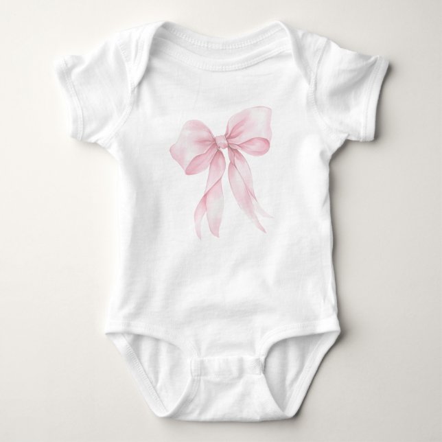 Body Para Bebê Rosa pastel suave laço minimalista (Frente)