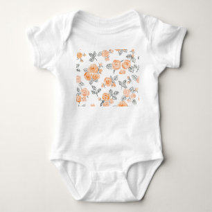 Body Para Bebê Rosas de Aquarela: Fundo Branco de Tinta