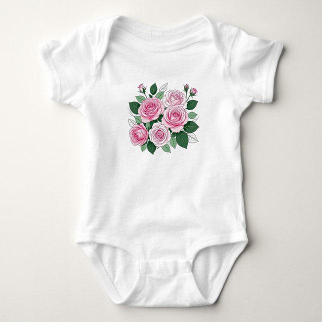 Body Para Bebê Rosas Rosa (Frente)