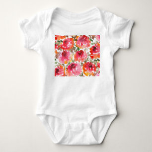 Body Para Bebê Rosas vermelhas Shabby, padrão perfeito.