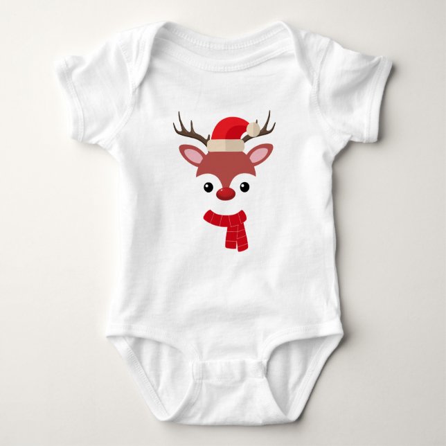 Body Para Bebê Rosto de Reindeer de Natal (Frente)