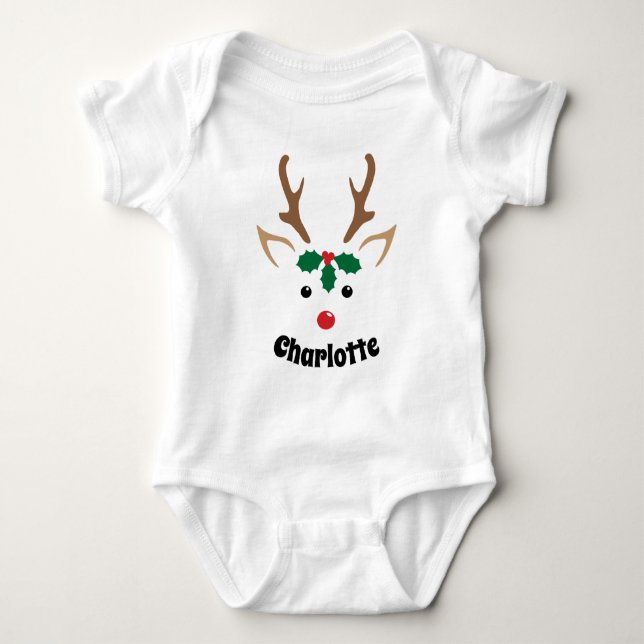 Body Para Bebê Rosto de Rena Fofo | Natal Personalizado (Frente)