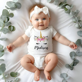 Body Para Bebê Rosto de Unicórnio Com Cílios Nome Personalizado